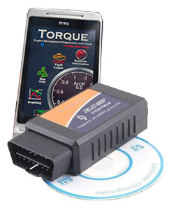 The ELM 327 OBD2 scanner works with the Torque Lite Android app.