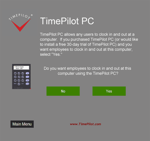 TimePilot PC Installation screen