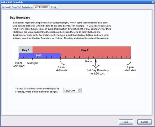 Day Boundary Setting screen