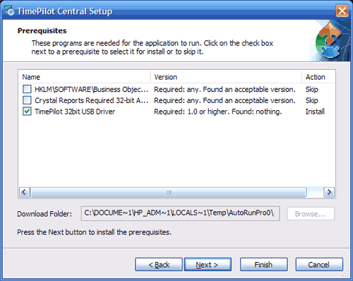 TimePilot Central Prerequisites list