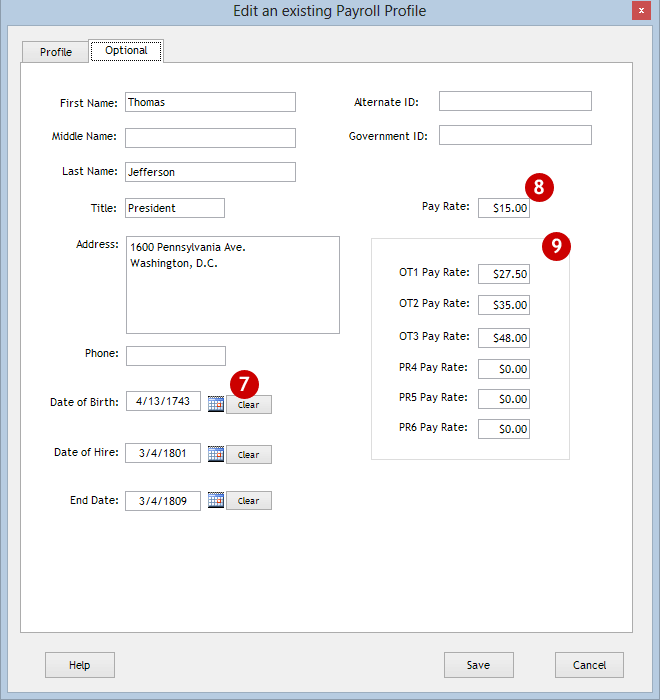 Employee Profile: Optional screen