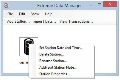 Pop-up menu in Extreme Data Manager