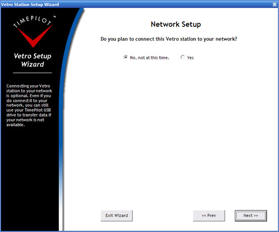 Vetro USB/Network Setup screen