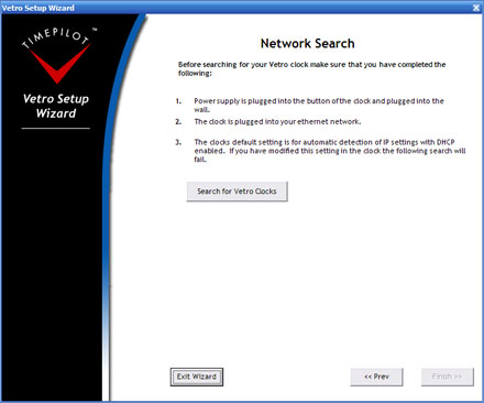 Vetro Network Search screen