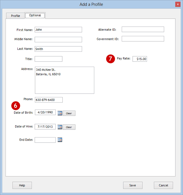 Employee Profile: Optional screen