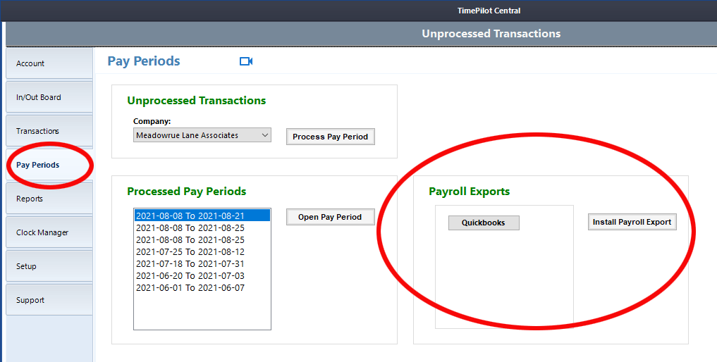 To install a Payroll Export, go to the Pay Periods screen and click the 'Install Payroll Export' button. You can have more than one export installed.