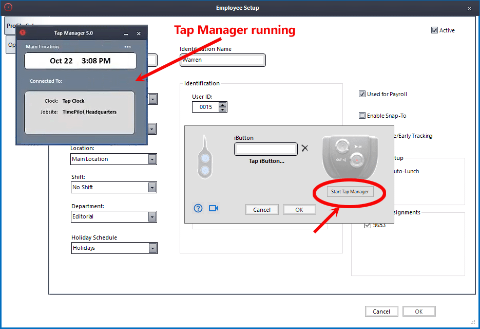 With your Tap clock plugged in, click 'Start Tap Manager.'