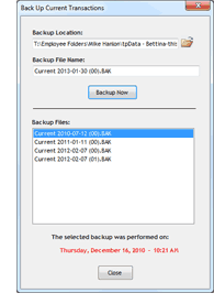 Back Up Current Transactions