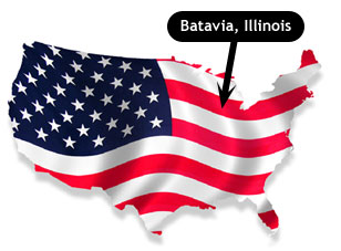 Batavia is about 35 miles west of Chicago.