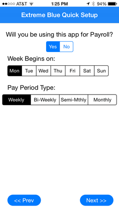 Pay Period screen