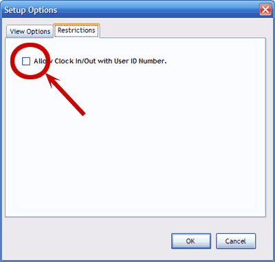 To keep employees from clocking in or out with an ID number, make sure there's no check in this box.