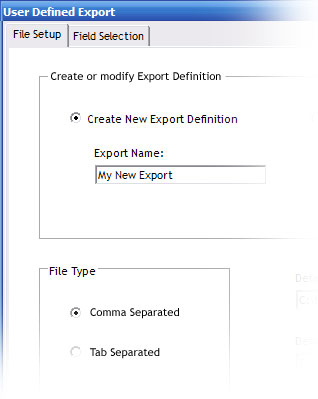 The User-Defined Export screen.