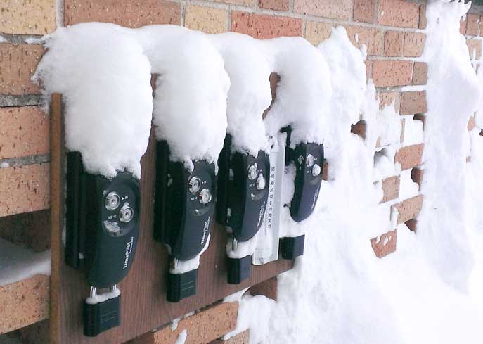 TimePilot Extreme Blue clocks undergoing testing just after a February blizzard in Chicago. The clocks are working well, even through snow and temperatures of 25 degrees F. below zero (-31.7C).